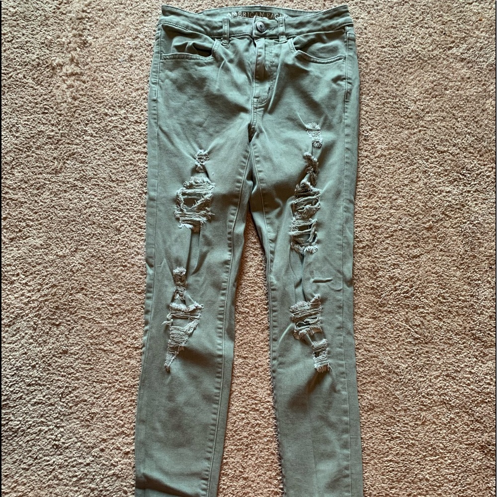 American Eagle Olive Green Ripped Jeans